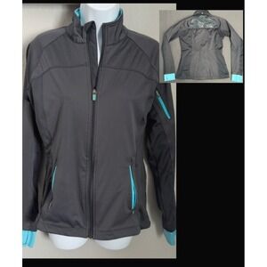 Athleta Dipsea Track Jacket Size Small Gray Blue Zip Up Water Resistant Running